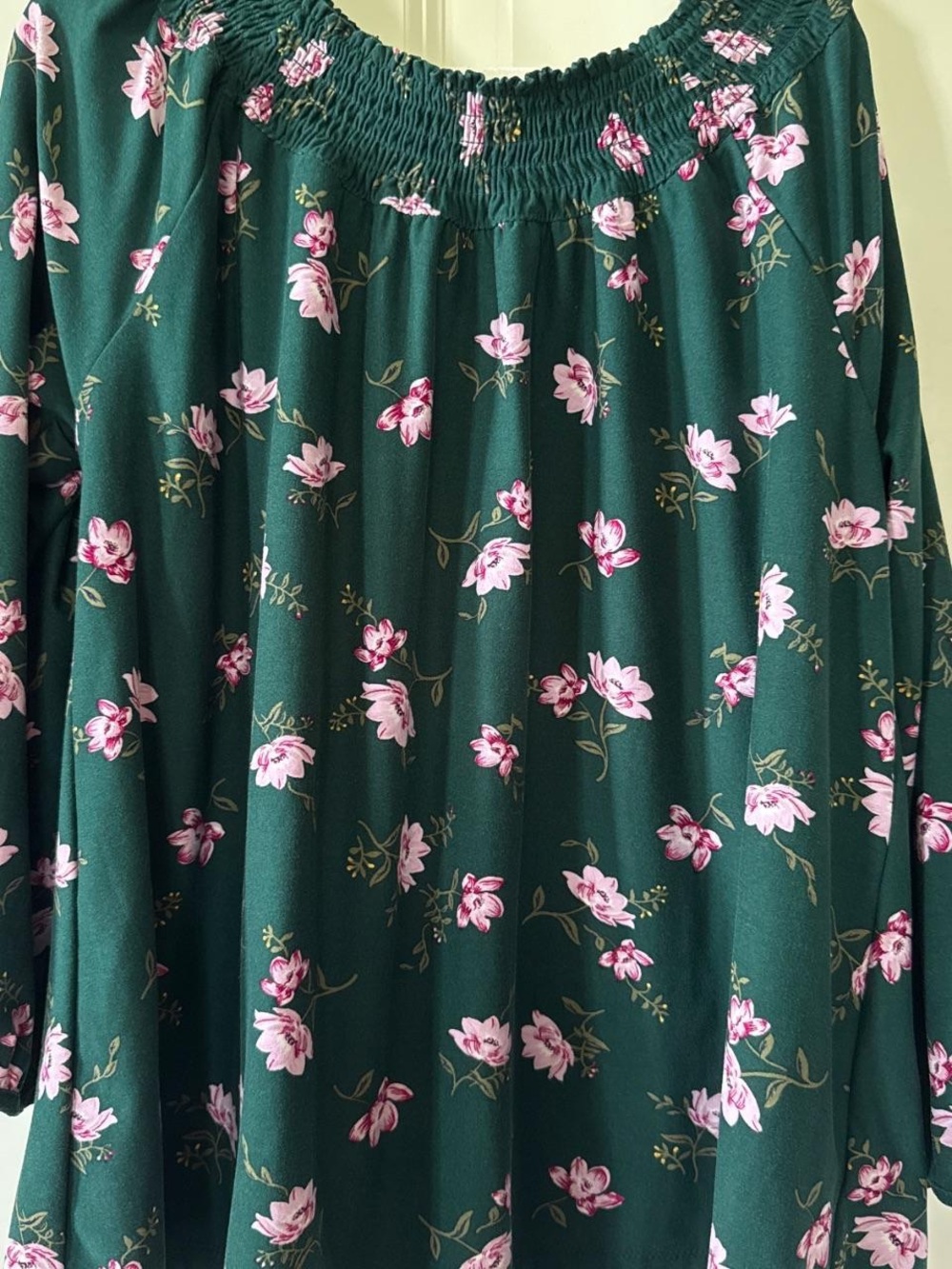 Old Navy Forest Green Off-Shoulder Top with Pink Floral Print